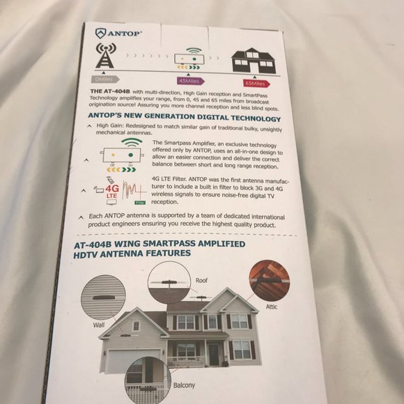 ANTOP WING 4K HDTV Antenna Smartpass Amplified Outdoor or RV AT-404B 65 Mile NEW - Picture 7 of 9